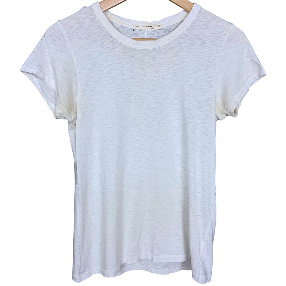 rag & bone JEAN Womens XS Slub Cotton Crewneck T Shirt Off White Short Sleeve